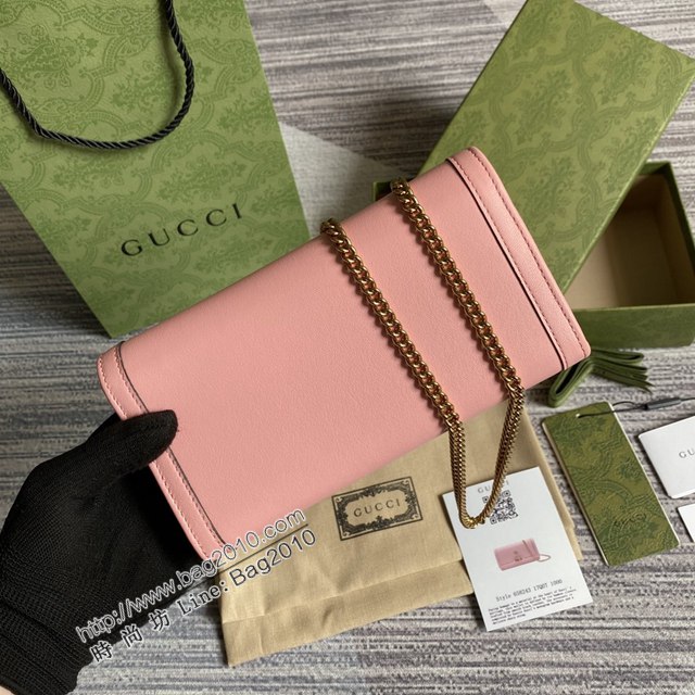 Gucci新款女包 古馳WOC粉色全皮小挎包 竹節鎖扣 Gucci2021新款鏈條錢包 658243  ydg3029